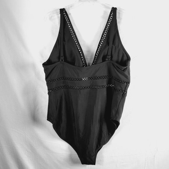 Swimsuits for All Black Lattice Plunge Swimsuit Plus Size 24 One Piece - Picture 3 of 5